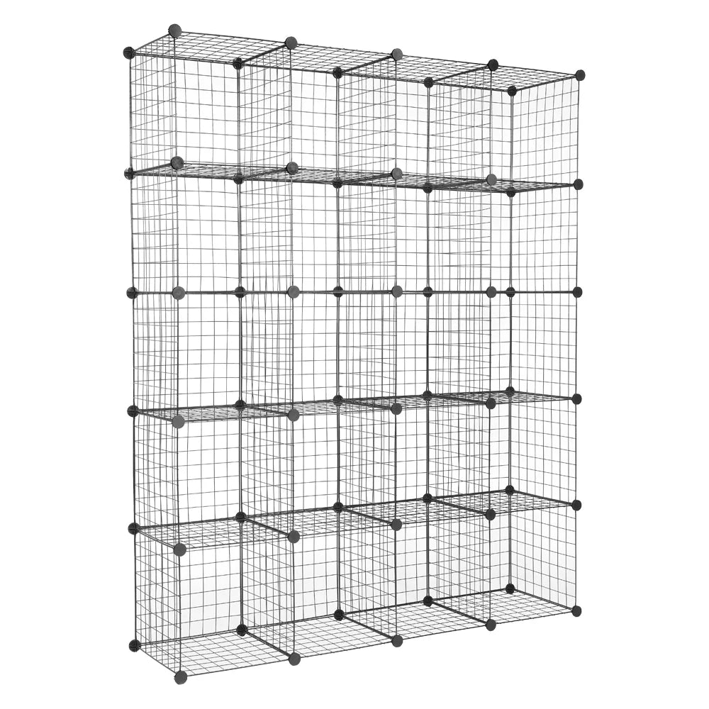 20-Cube Metal Grid Shelving Unit Storage Modular Cubbies Organizer Bookcase Black