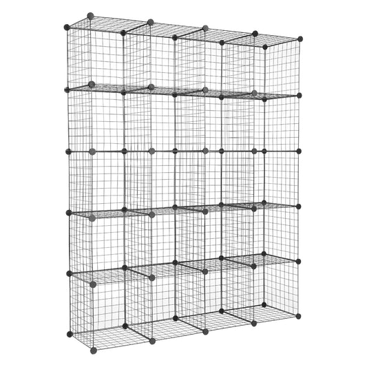 20-Cube Metal Grid Shelving Unit Storage Modular Cubbies Organizer Bookcase Black