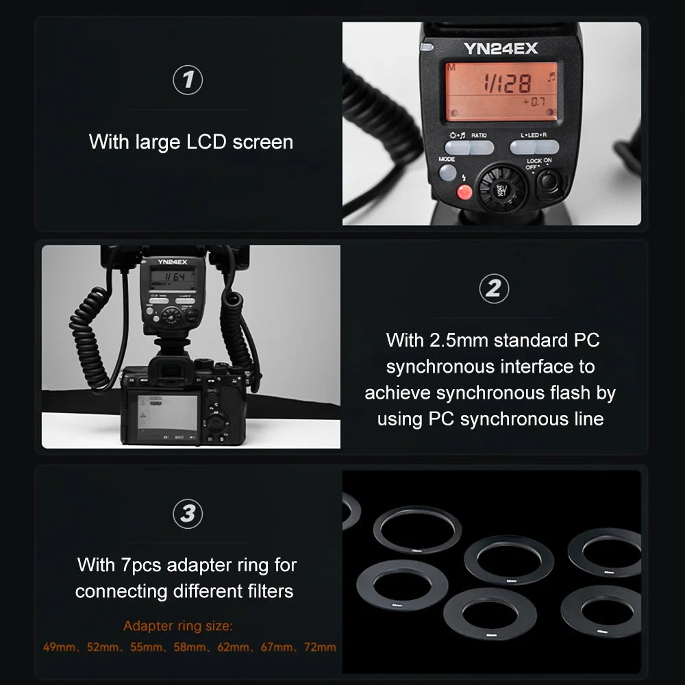 YONGNUO Flash lamp,A7III A7IV A6500 Dual Head 7pcs Adapter TTL Auto/Manual 5600K A7IV A7R III A7S Time 7pcs Camera Speedlite A9II A6600 A7C A9II A6300 A7R III lamp 3s Time ro Camera TTL