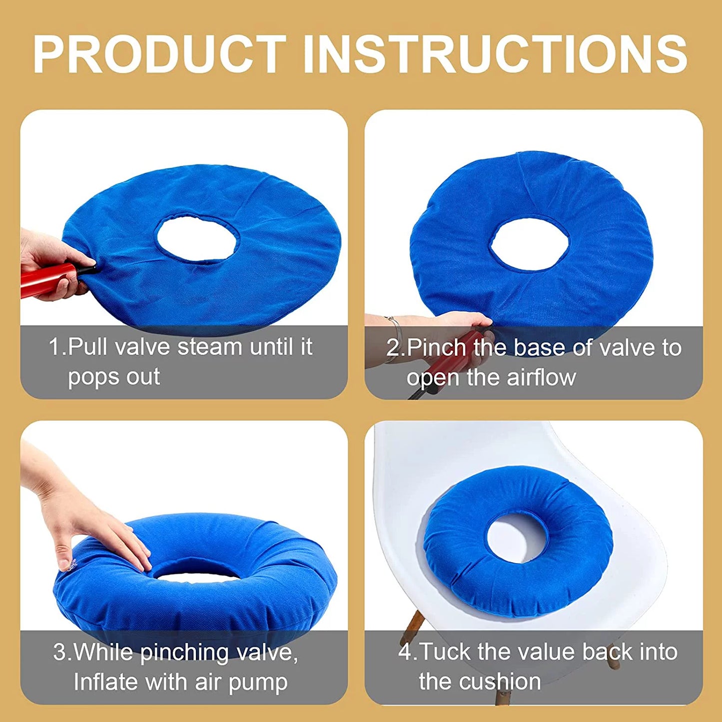 Zonon 2 Pieces Inflatable Donut Cushion Inflatable Ring Cushion Seat 15 Inch Round Inflatable Cushion Portable Donut Cushion Pillow Home Office Chair Wheelchair Car, 2 Colors (Blue, Red)