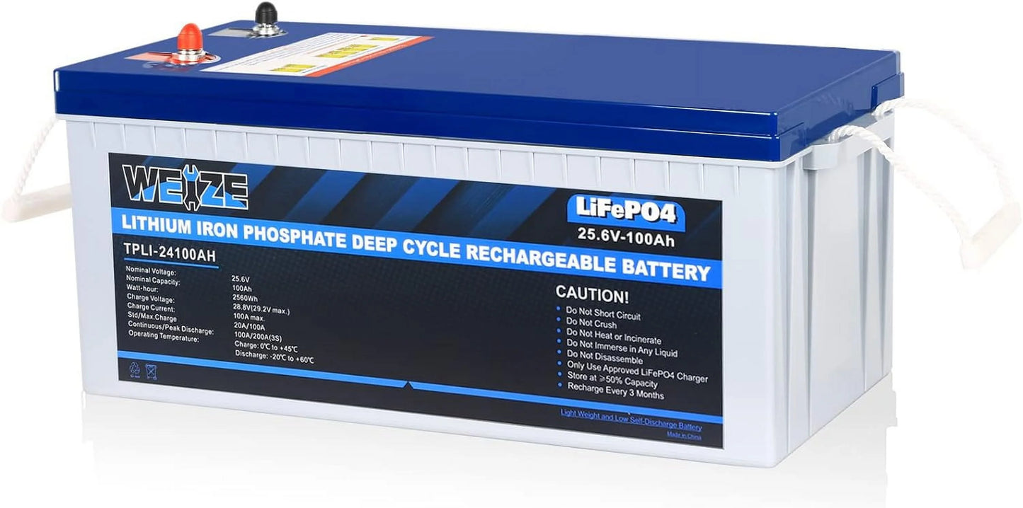 1Autodepot 24V 100AH LiFePO4 Lithium Battery, Built-in 100A Smart BMS, Up to 8000 Cycles, Perfect Solar System, RV, Camping, Marine, Off Grid Applications