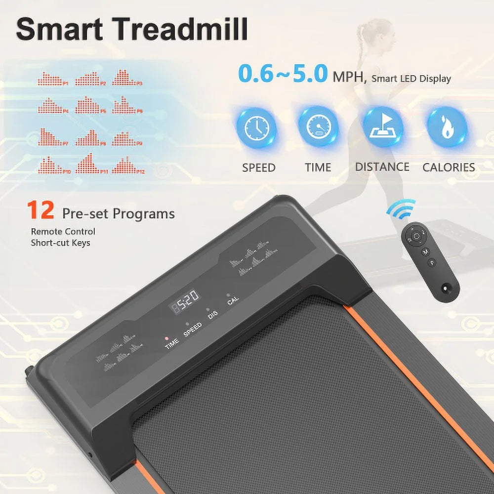 Walking Pad Under Desk Treadmill, LED Display and Remote Control Portable Treadmill Home and Office, 2.5HP 265LBS