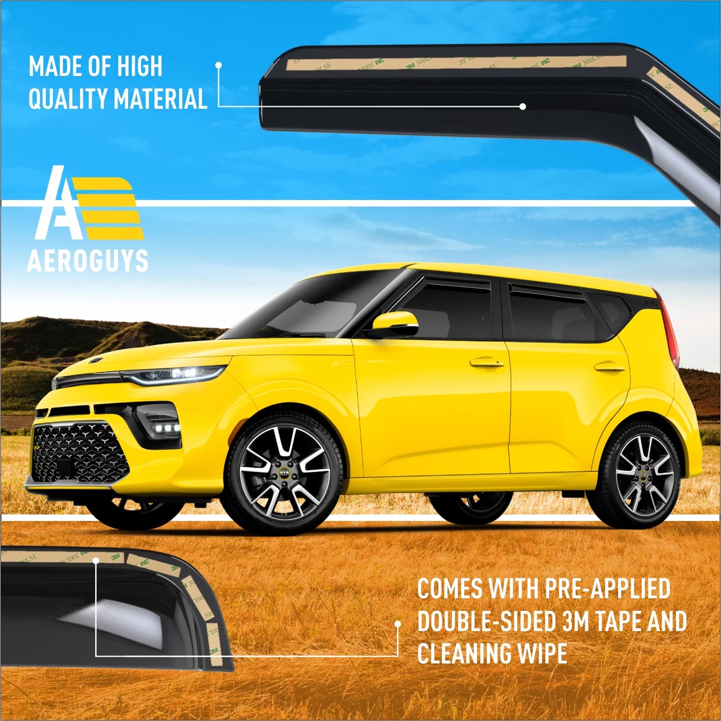 AEROGUYS in-Channel Window Deflectors Extra Resilient Window Visors Rain Guards Fit Kia Soul 2020-2024, Sun Visors, Wind Vent Visors, Car Accessories- 4pcs. AG0284