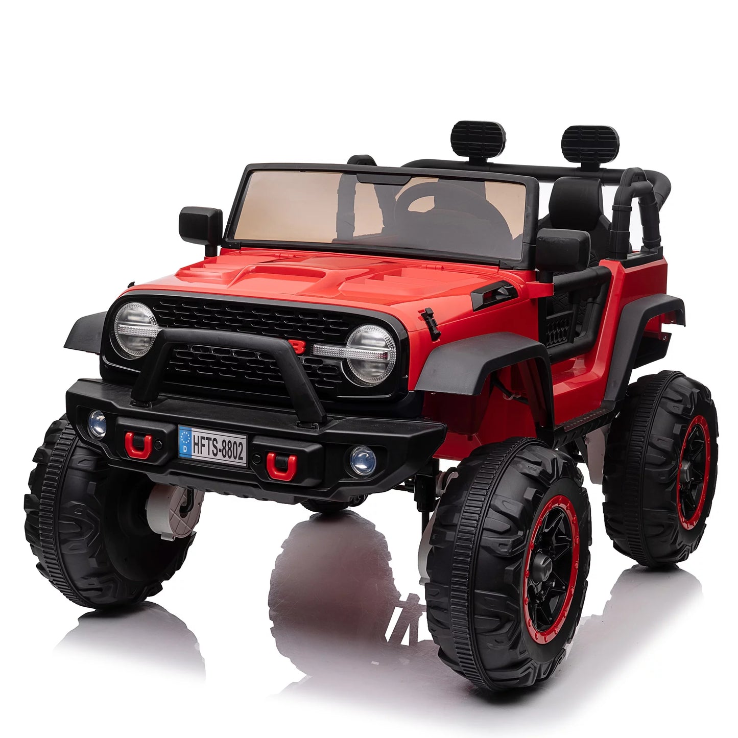 24V 2 Seater Kids Ride On Car Truck with 20" Extra Wide Seat, 4WD/2WD Switchable Kids Electric Vehicle with Remote Control, 4 Powerful Engines, Soft Brake, Music, Suspension, LED Light (Red)