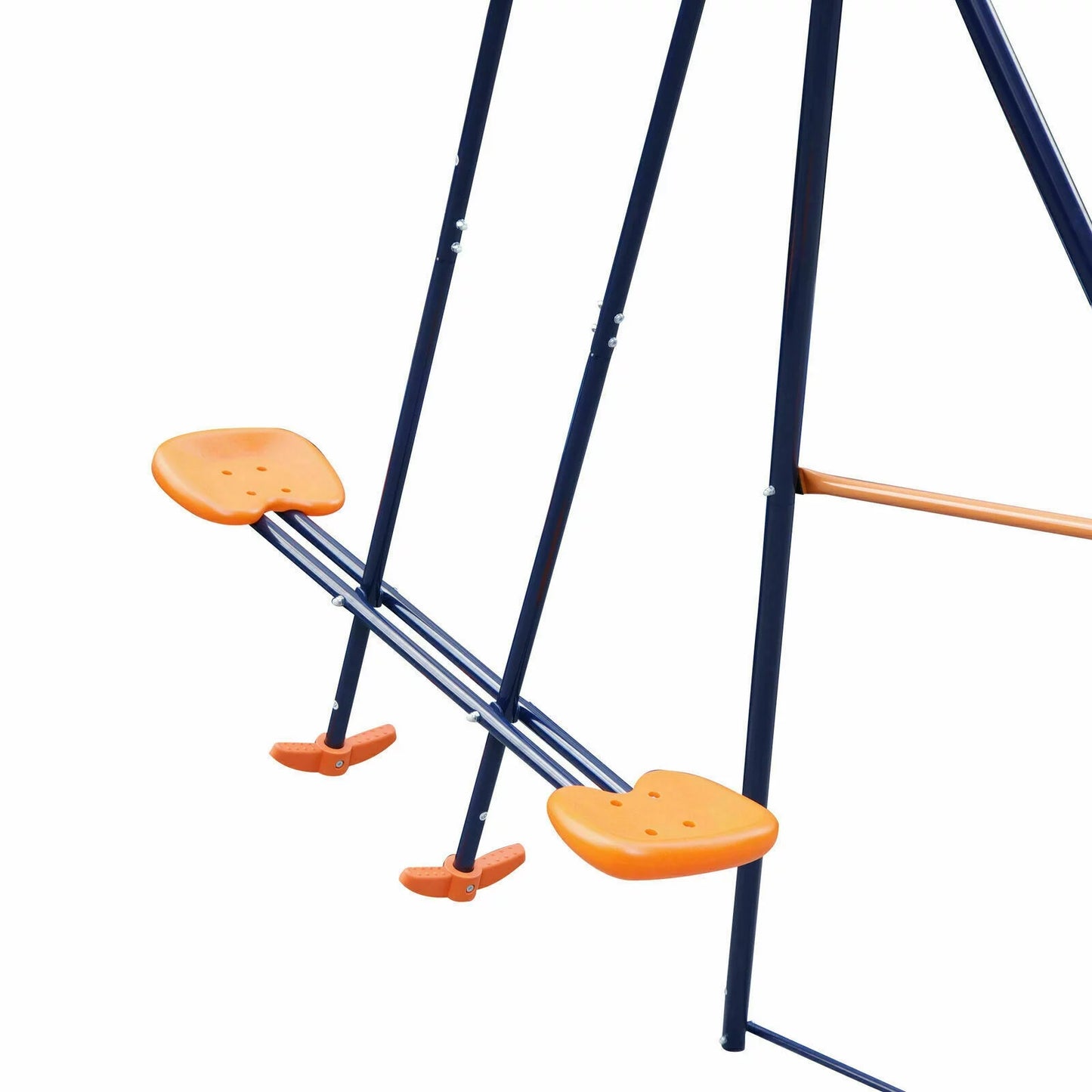 ZENSTYLE Double Metal Swing Set W/ 2 Saucer Swing Seats, 1 Seesaw Outdoor, Backyard - Kids Toddler Toy, All