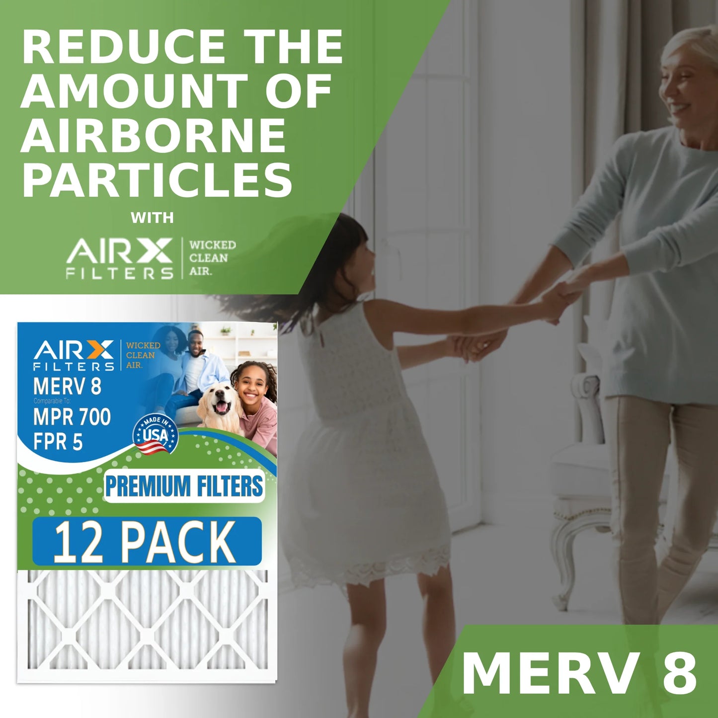 20x20x1 Air Filter MERV 8 Rating, 12 Pack of Furnace Filters Comparable to MPR 700 & FPR 5 - Made in USA by AIRX FILTERS WICKED CLEAN AIR.