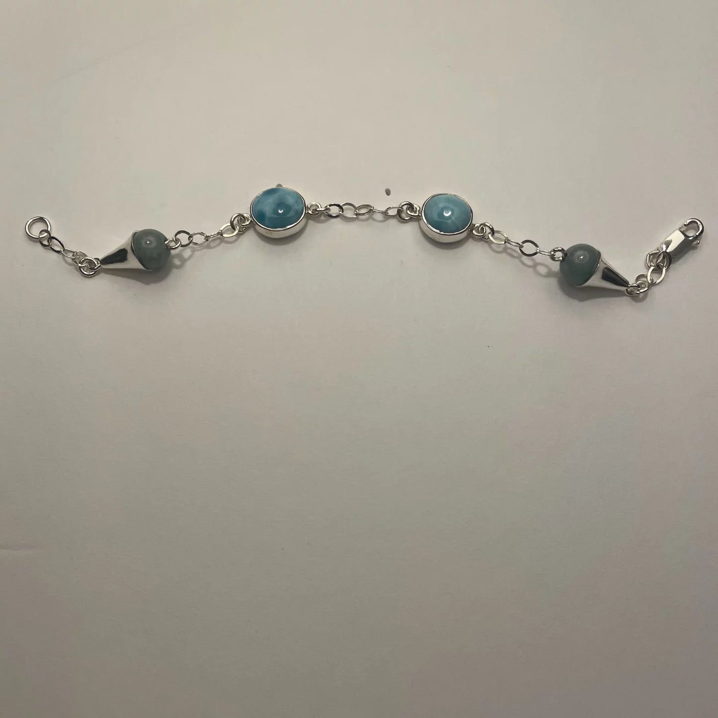 Women 925 Sterling Silver Handmade Jade and Larimar Bracelet