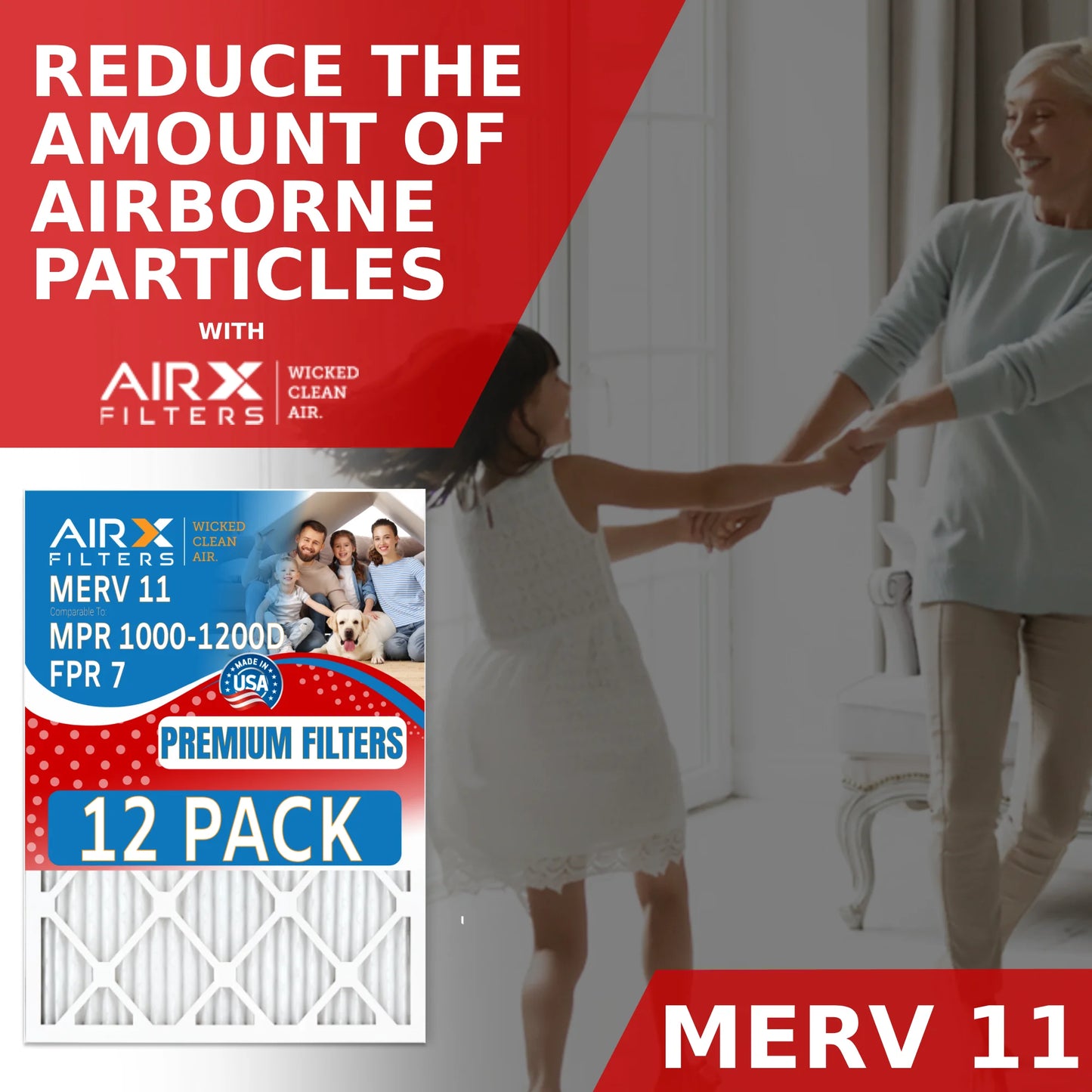 15x20x1 Air Filter MERV 11 Rating, 12 Pack of Furnace Filters Comparable to MPR 1000, MPR 1200 & FPR 7 - Made in USA by AIRX FILTERS WICKED CLEAN AIR.