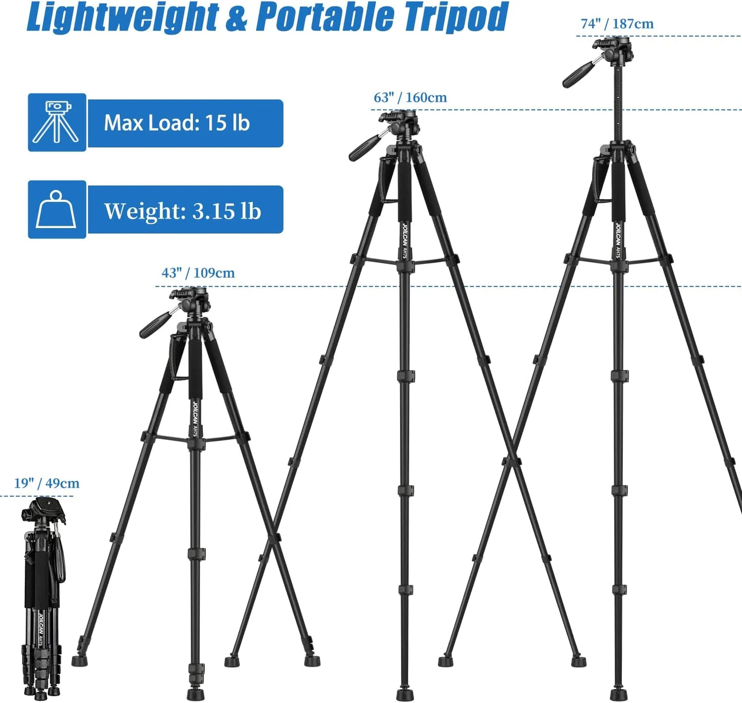 Tripod Camera Tripods, 74" Tripod Camera Cell Phone Video Photography, Heavy Duty Tall Camera Stand Tripod,