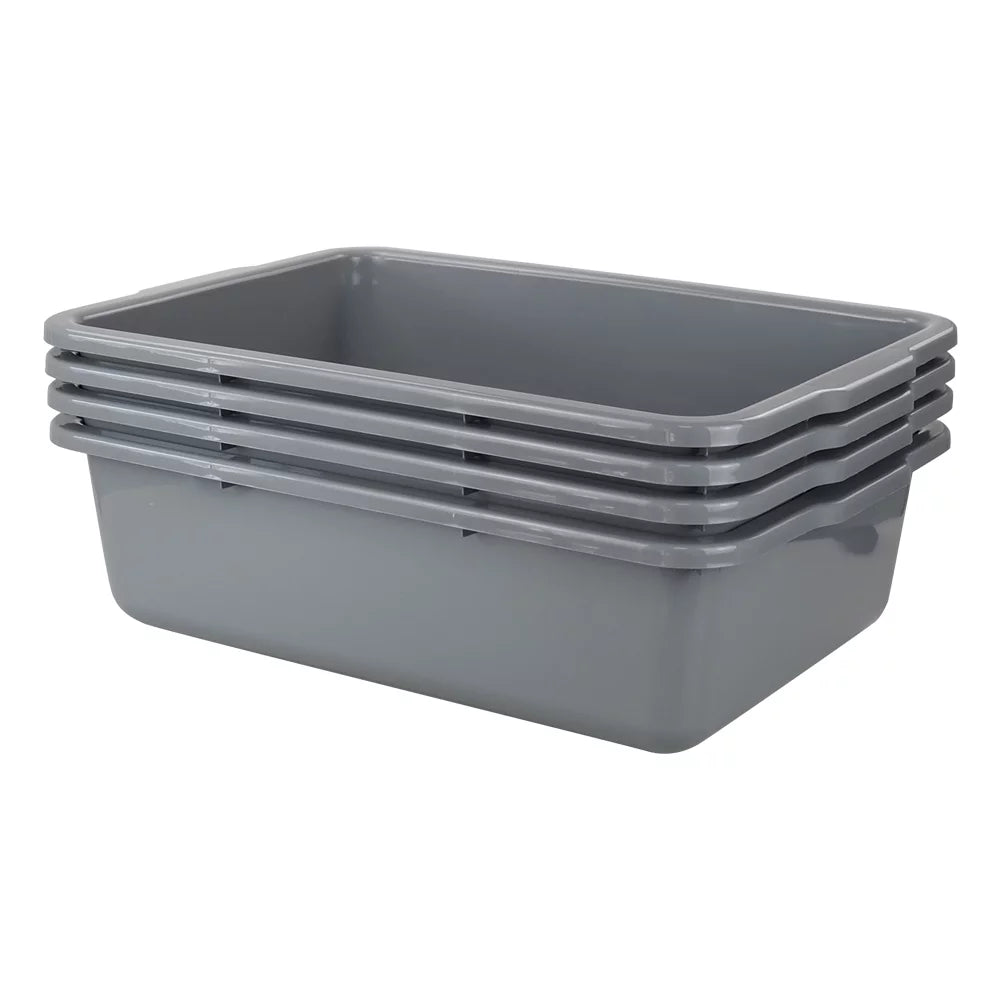 Teyyvn 4 Pack 32 L Plastic Bus Tubs, Gray Large Utility Bus Box, Commercial Tote Box