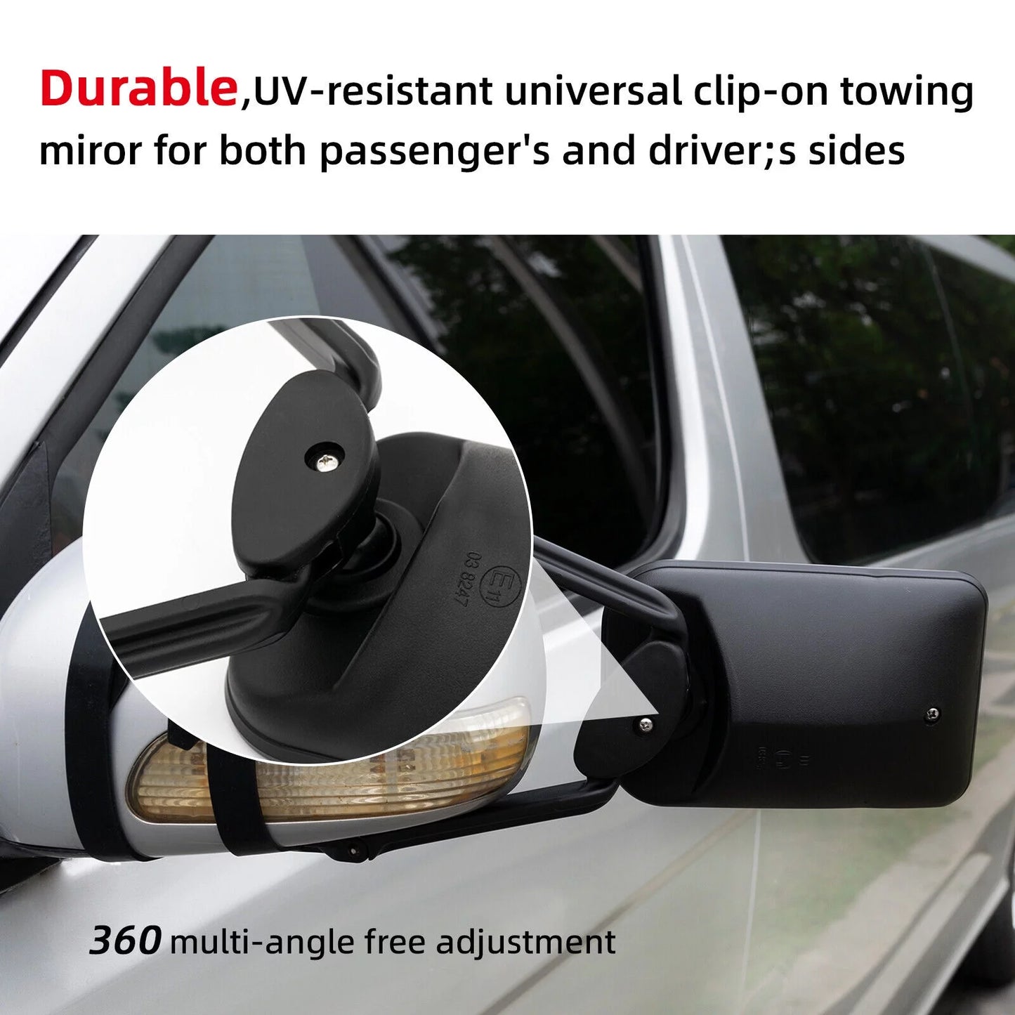 XUKEY 2X Universal Adjustable Trailer Dual Tow Mirror Extension Car Blind Spot W/Strap Fit Pickup Truck