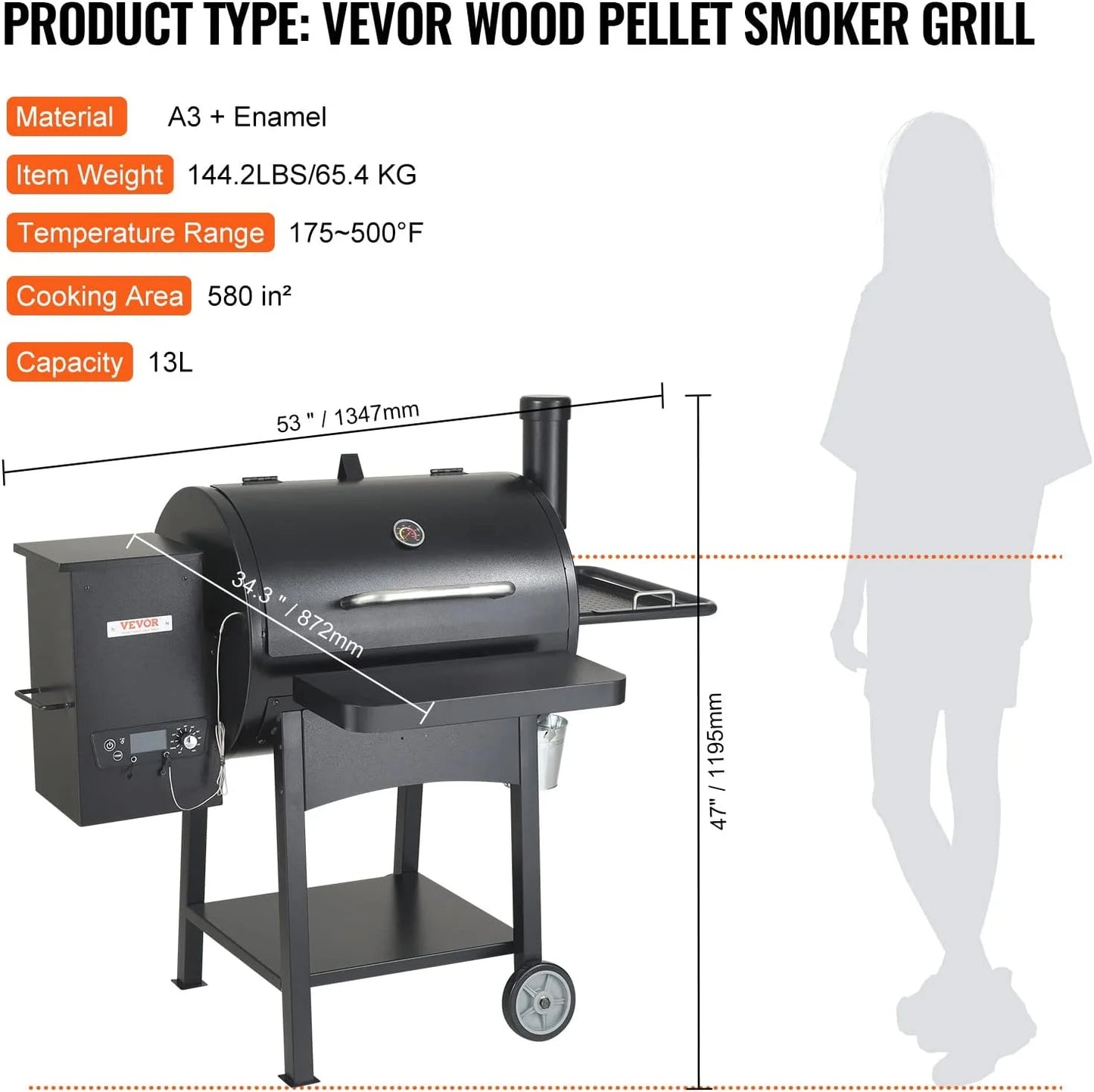 VEVOR 53" Heavy Duty Charcoal Grill BBQ Portable Grill with Cart Outdoor Cooking