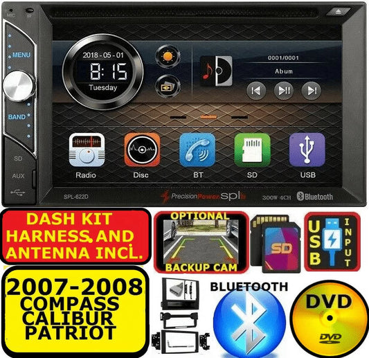 07 08 COMPASS CALIBER PATRIOT CD/DVD TOOTH USB AUX SD CAR RADIO STEREO PKG