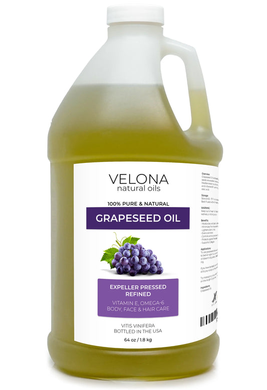 Velona Grapeseed Oil - 64 oz | 100% Pure and Natural Carrier Oil | Refined, Cold pressed | Cooking, Skin, Face, Body, Hair Care