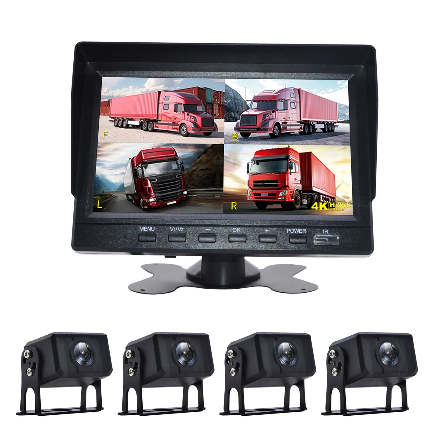 7" Monitor DVR Driving Video Recorder RV Truck Bus+4 Rear View Backup Camera B