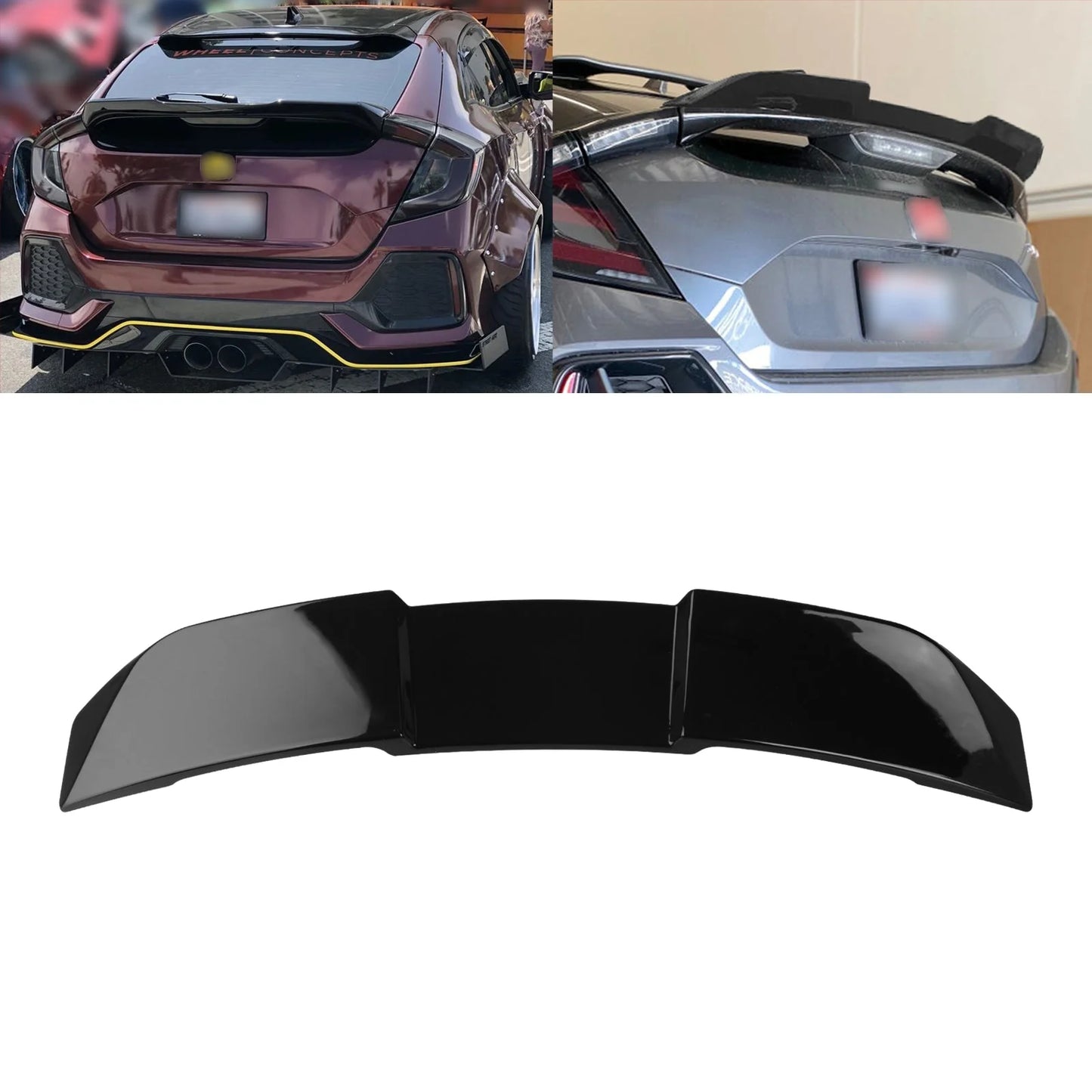 Xotic Tech 1pc Glossy Black V-Style ABS Plastic Duckbill Trunk Spoiler Molding Trim with Honda Civic Hatchback 2017-2021