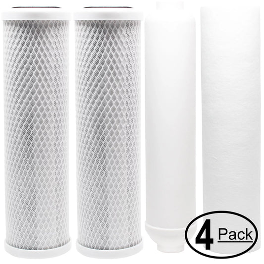 4-Pack Replacement Filter Kit Anchor Water Filter AF-5002 RO System - Includes Carbon Block Filters, PP Sediment Filter & Inline Filter Cartridge - Denali Pure Brand