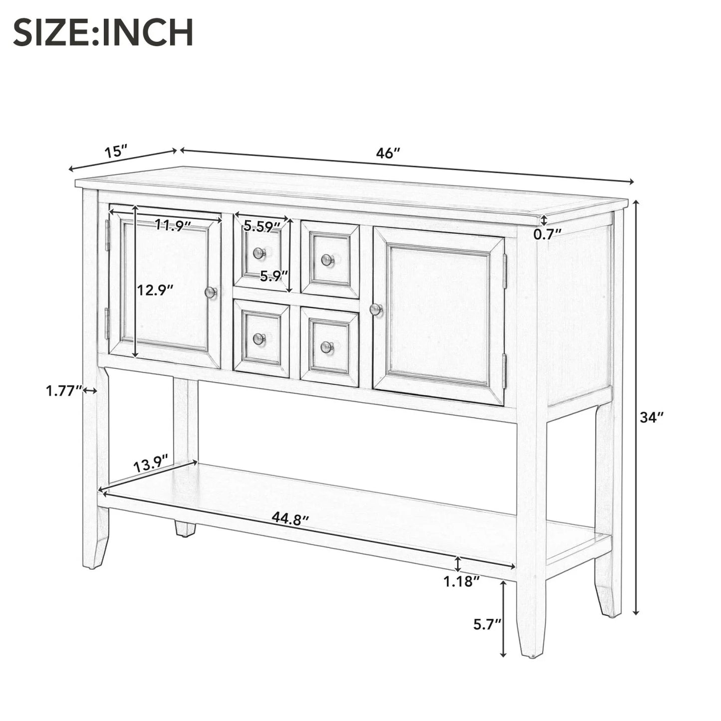 TREXM Cambridge Series Ample Storage Vintage Console Table with Four Small Drawers and Bottom Shelf Living Rooms Entrances and Kitchens (White OLD SKU WF190263AAA)