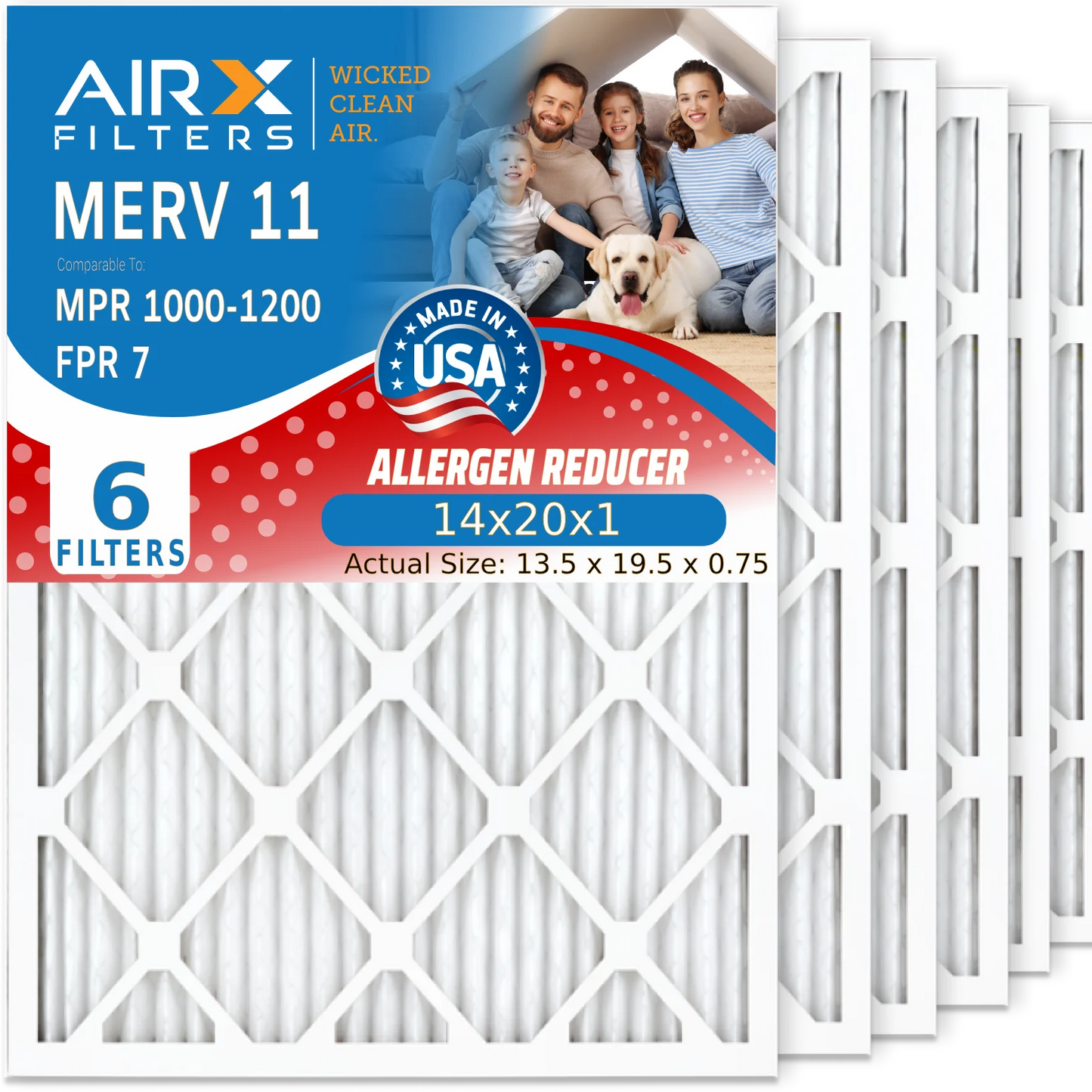 14x20x1 Air Filter MERV 11 Comparable to MPR 1000, MPR 1200 & FPR 7 Electrostatic Pleated Air Conditioner Filter 6 Pack HVAC Premium USA Made 14x20x1 Furnace Filters by AIRX FILTERS WICKED CLEAN AIR.