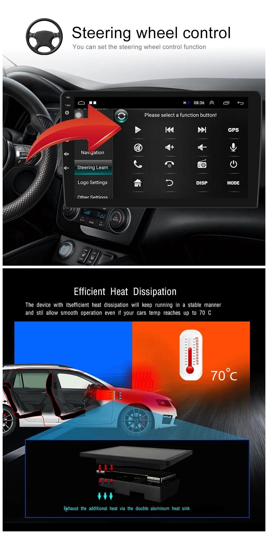 Android 2+32GB Car Stereo Wireless Carplay Android Auto Double Din Radio 10.1" 1280*720 IPS Screen WiFi GPS Navigation Bluetooth USB FM/RDS Receiver AHD Backup Camera