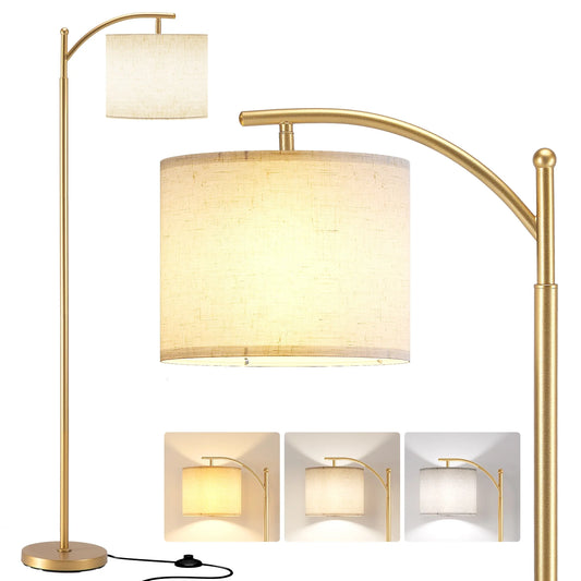 AOHAO Metal Arc Floor Lamp with Remote Control & Stepless Dimmable Bulb, Living Room, Bedroom,Gold