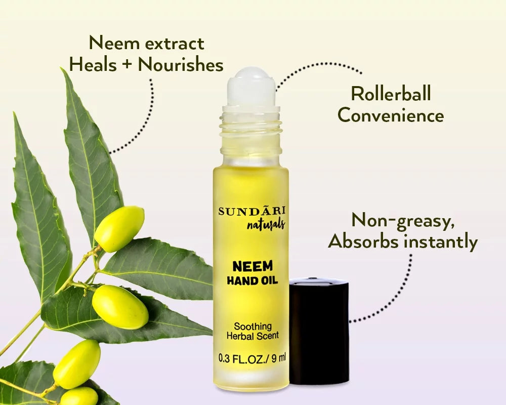 Sundari Naturals Neem Hand Oil 0.3 fl oz. each. Pack of 3.