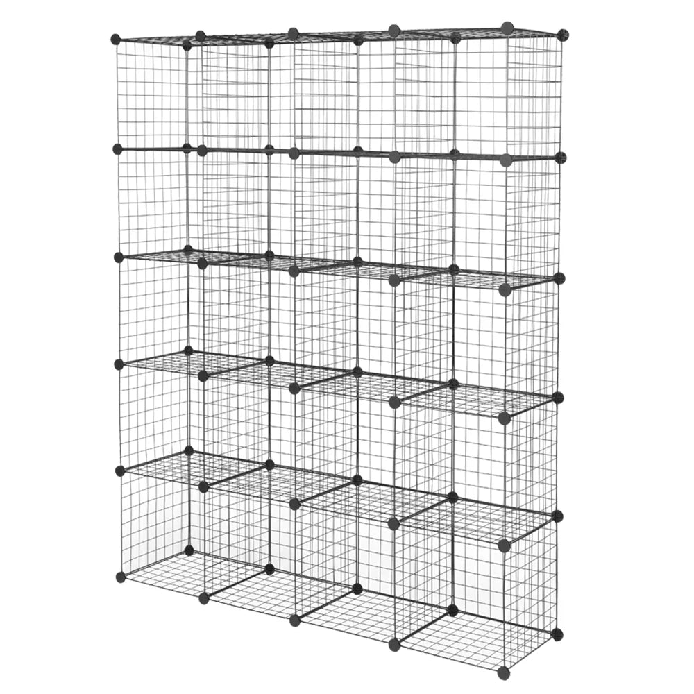 20-Cube Metal Grid Shelving Unit Storage Modular Cubbies Organizer Bookcase Black