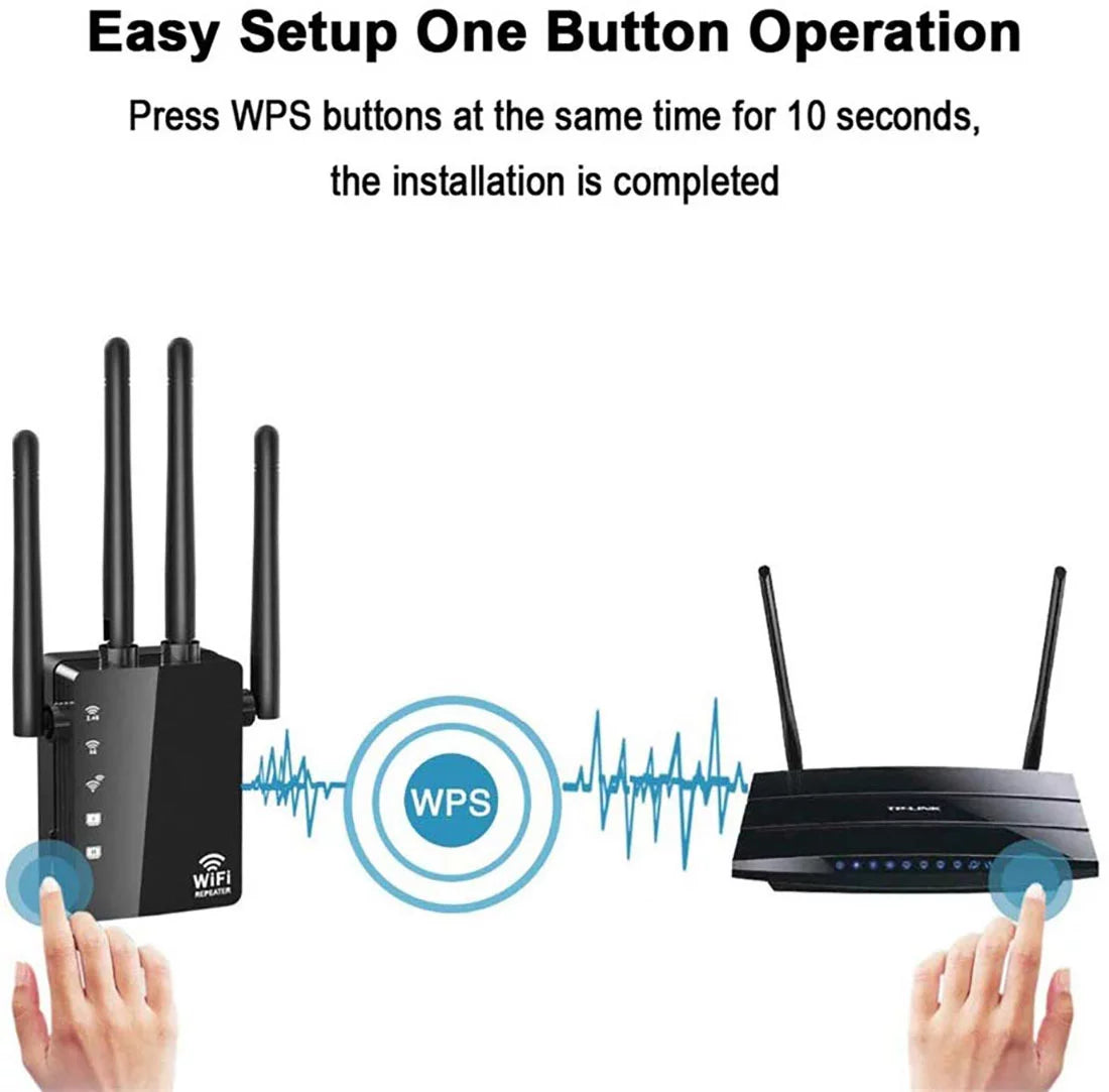 "Happyline" WiFi Range Extender 1200Mbps WiFi Repeater Wireless Signal Booster, 2.4 & 5GHz Dual Band WiFi Extender with Gigabit Ethernet Port, Extend WiFi Signal to Smart Home & Alexa Devices