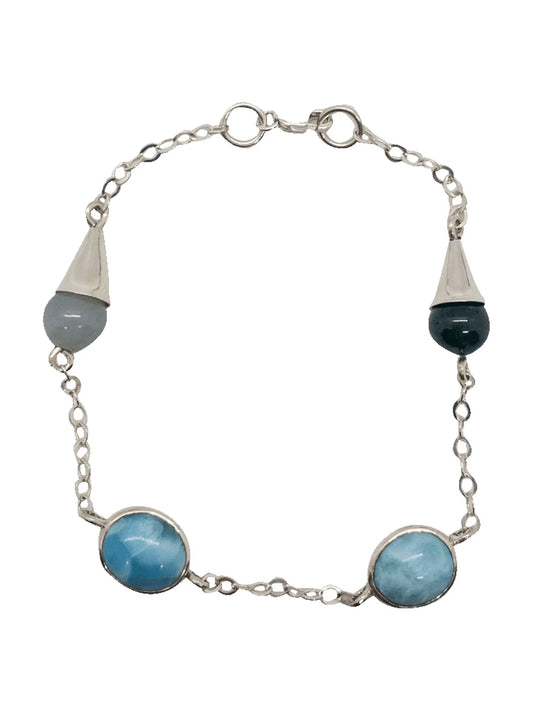 Women 925 Sterling Silver Handmade Jade and Larimar Bracelet