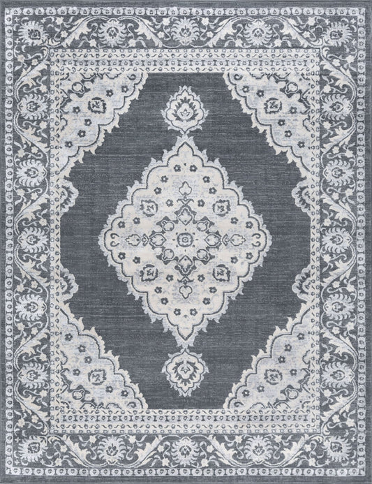 Tayse Madison Area Rug MDN3841 Traditional Dark Gray Medallion Garlands 5' x 7' Rectangle