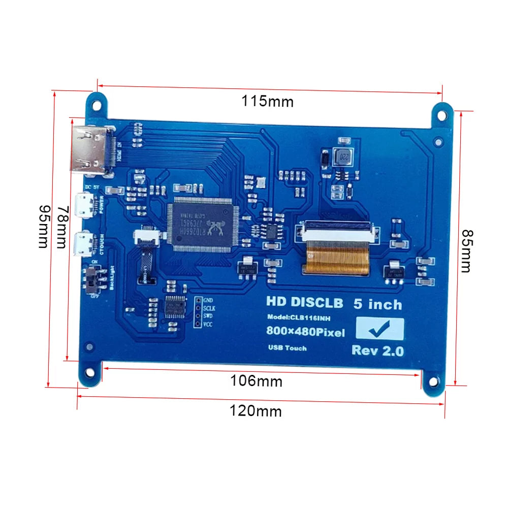 Tomshoo 5 Inch Capacitive Touchscreen Display 800*480 Resolution Small Portable with USB Interface with Raspberry Pi Tool