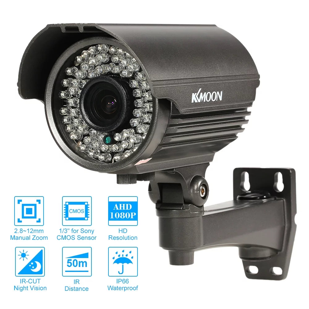 1080P AHD CCTV Analog Camera with 2.8~12mm Manual Zoom Varifocal Lens - 1/3” Sony CMOS 2.0MP, IR-CUT 72 IR LEDs, Night Vision, proof, Indoor Use, PAL System