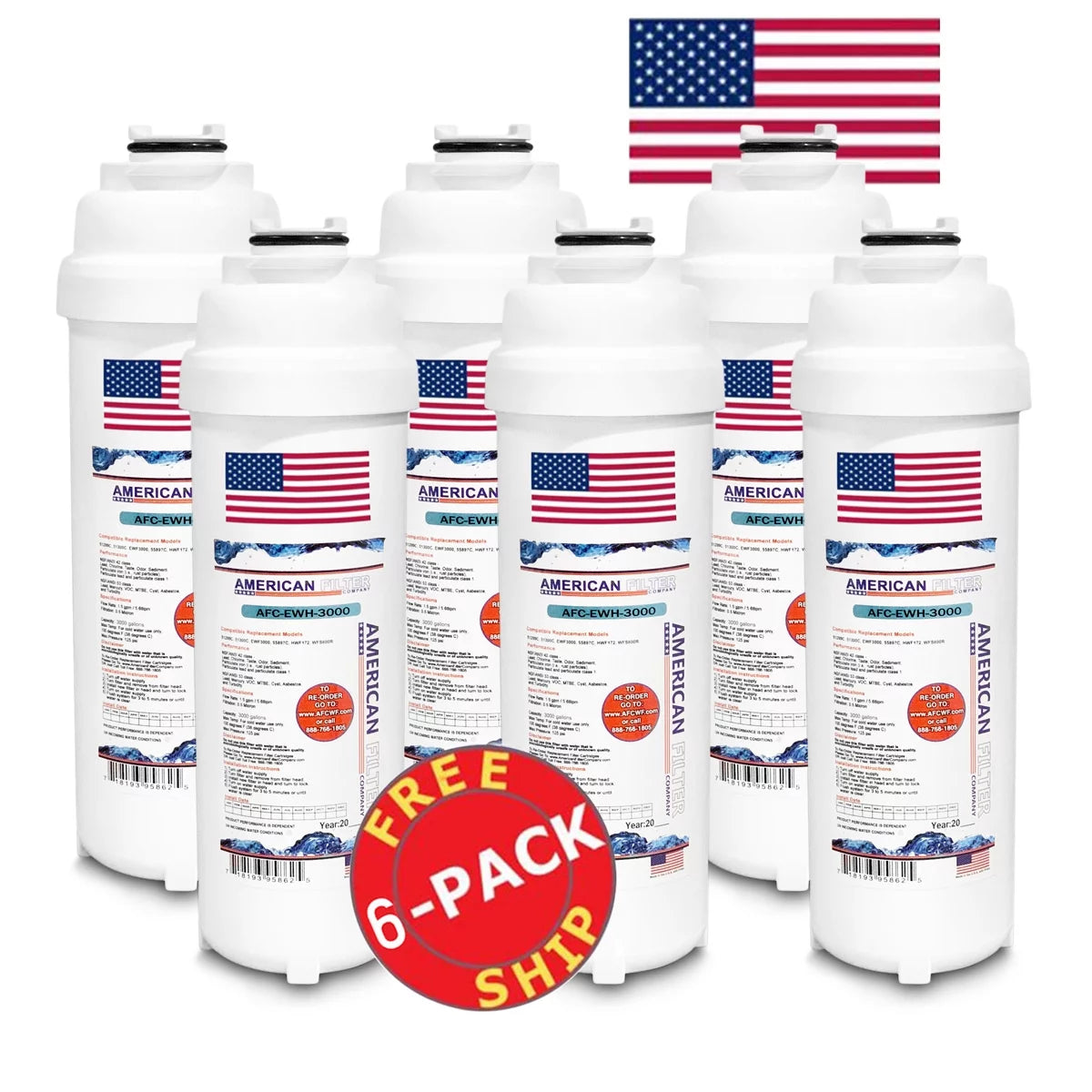 AFC Brand , Water Filters , Model # AFC-EWH-3000 , with WaterSentry® LMABF8WSSK - 6 Pack - Made in U.S.A.