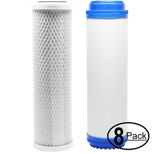 8-Pack Replacement Filter Kit H2O Distributors H2O-RUS-200-I RO System - Includes Carbon Block Filter & Granular Activated Carbon Filter - Denali Pure Brand