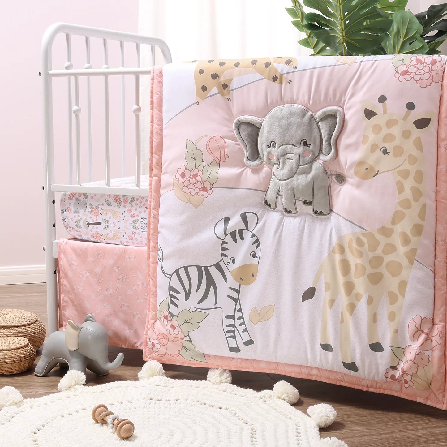 The Peanutshell Pink and Grey Wildest Dreams Crib Bedding Set Baby Girls, 3 Piece Nursery Set