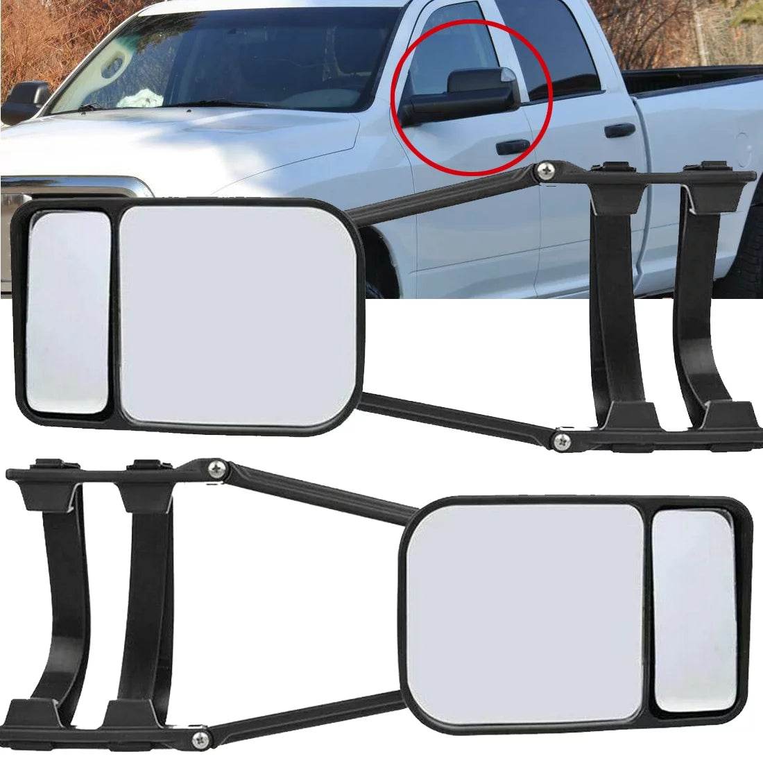 XUKEY 2X Universal Adjustable Trailer Dual Tow Mirror Extension Car Blind Spot W/Strap Fit Pickup Truck