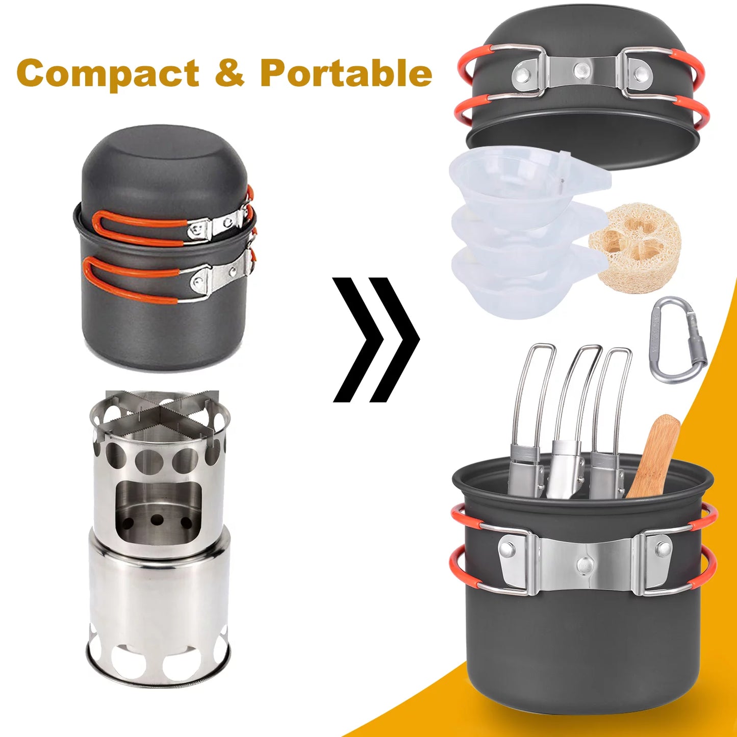 ammoon Cooking Utensils Set with Camping Stove Lightweight Aluminum Pot and Stainless Steel Cutlery Ideal Backpacking and Picnics