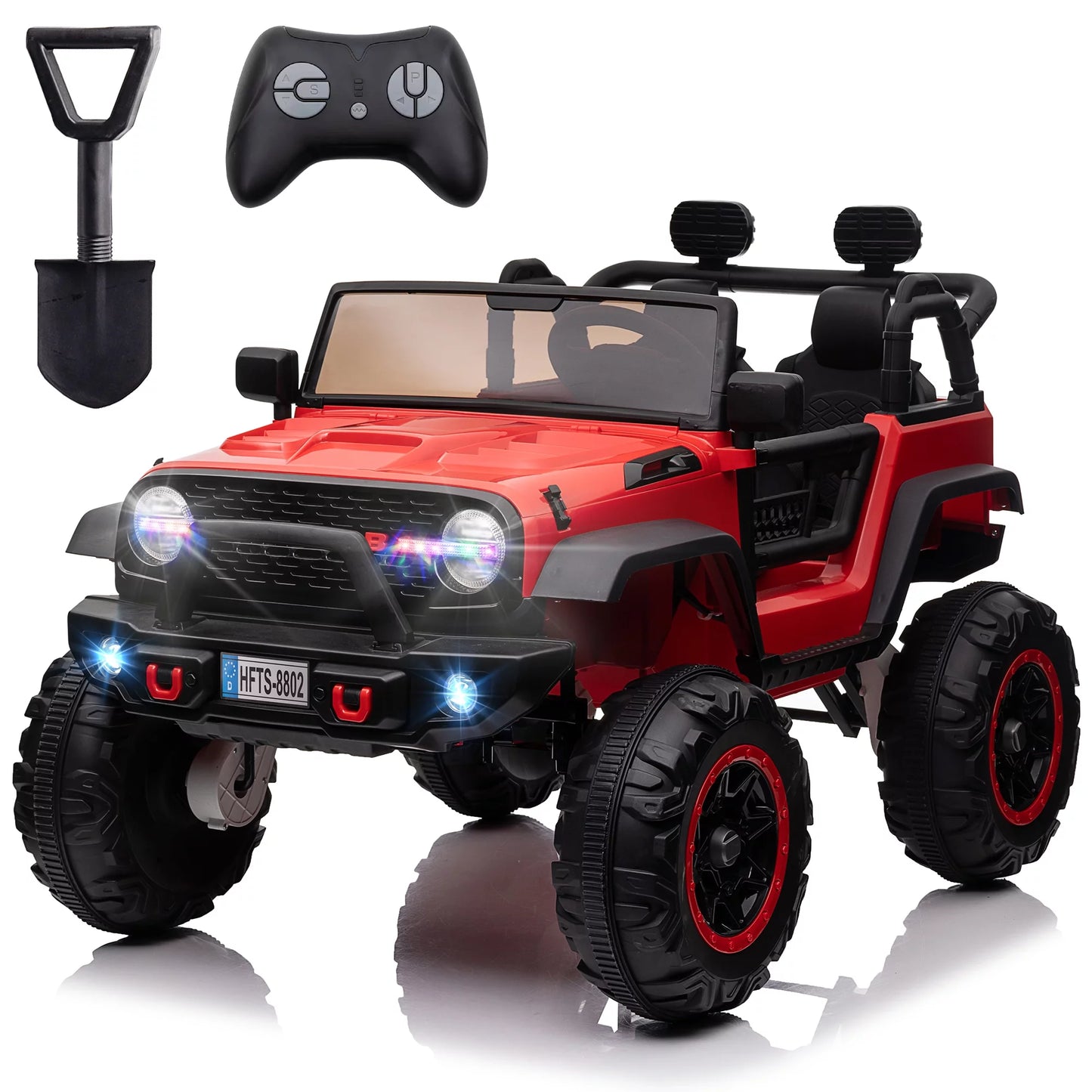 24V 2 Seater Kids Ride On Car Truck with 20" Extra Wide Seat, 4WD/2WD Switchable Kids Electric Vehicle with Remote Control, 4 Powerful Engines, Soft Brake, Music, Suspension, LED Light (Red)