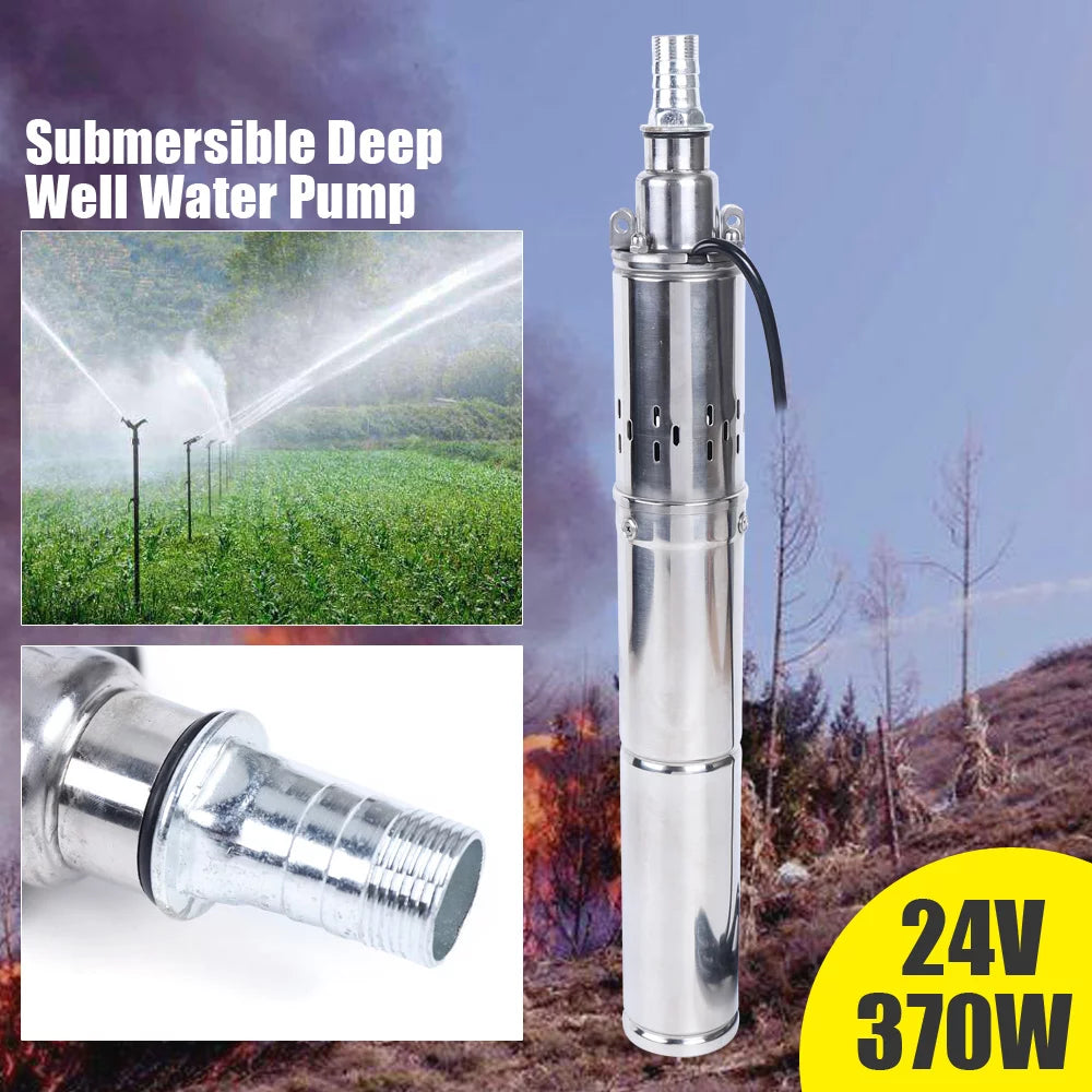 24V 370W Solar Water Pump Deep Well Solar Submersible Pump Head Stainless Screw Pump Pond Farm Irrigation