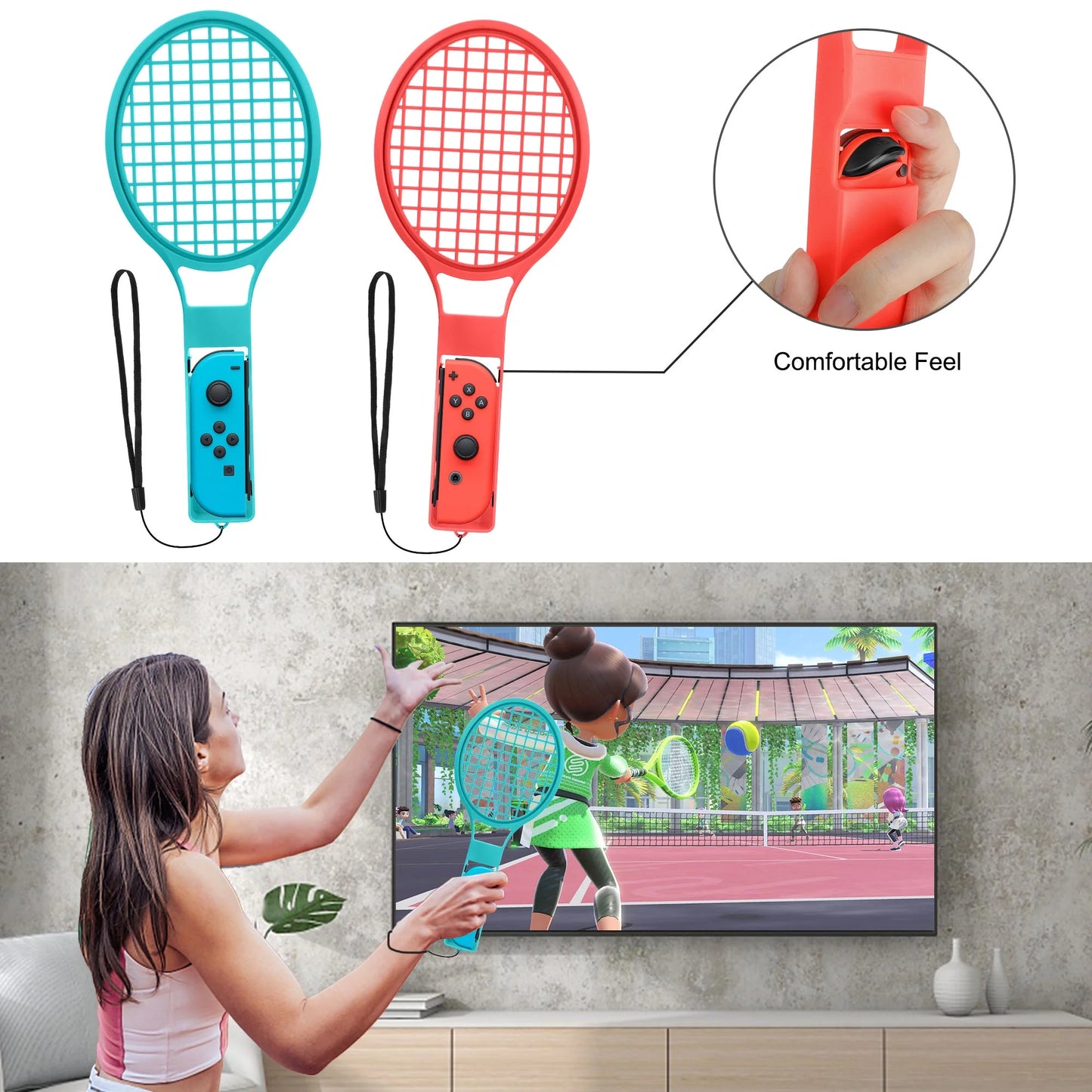 TSV 10-in-1 Switch Sports Games Accessories Kit Nintendo Switch/OLED, Family Accessories Kit with Tennis Racket, Swords, Golf Clubs Grip, Bowling Grip, Leg/Wrist Strap