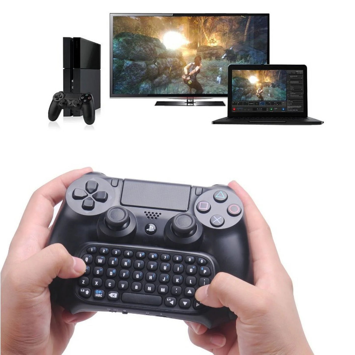 Wireless Mini Bluetooth Keyboard - Keypad Gamepad Joystick Text Messager Chatpad Adapter with Gaming Controller Black