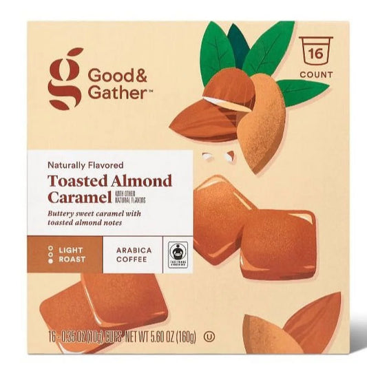 2 pack Naturally Flavored Toasted Almond Caramel Light Roast Coffee - 16ct Single Serve Pods