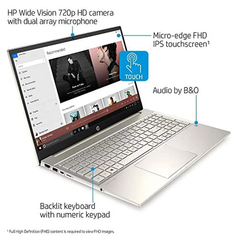 2022 HP Pavilion 15.6" FHD Touchscreen Laptop 11th Gen Intel Core i7-1165G7 16GB DDR4 512GB NVMe SSD Iris Xe Graphics HDMI USB-C WiFi-6 Bluetooth Backlit Keyboard Windows 10 Home w/ RATZK 32GB USB