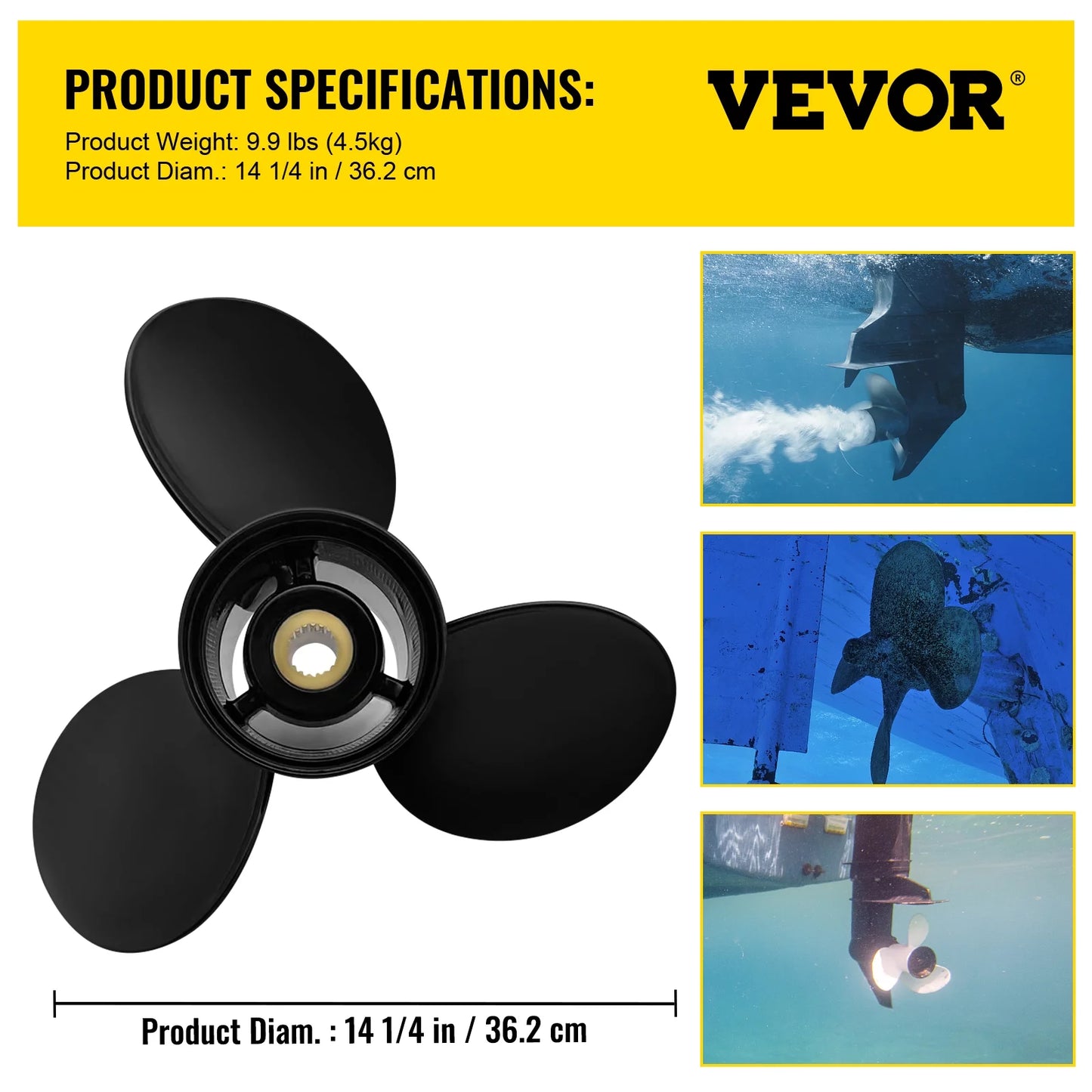 VEVOR Outboard Propeller, 3-Blade 14 1/4 x 21" Craft Propeller, Replace OEM 3817469, SX Sterndrives Outboard Volvo Penta Engine, Right-handed Aluminium Propeller & 19 Spline Teeth