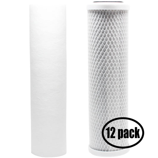 12-Pack Replacement Filter Kit Glacier Bay HDGUSS4 RO System - Includes Carbon Block Filter & PP Sediment Filter - Denali Pure Brand