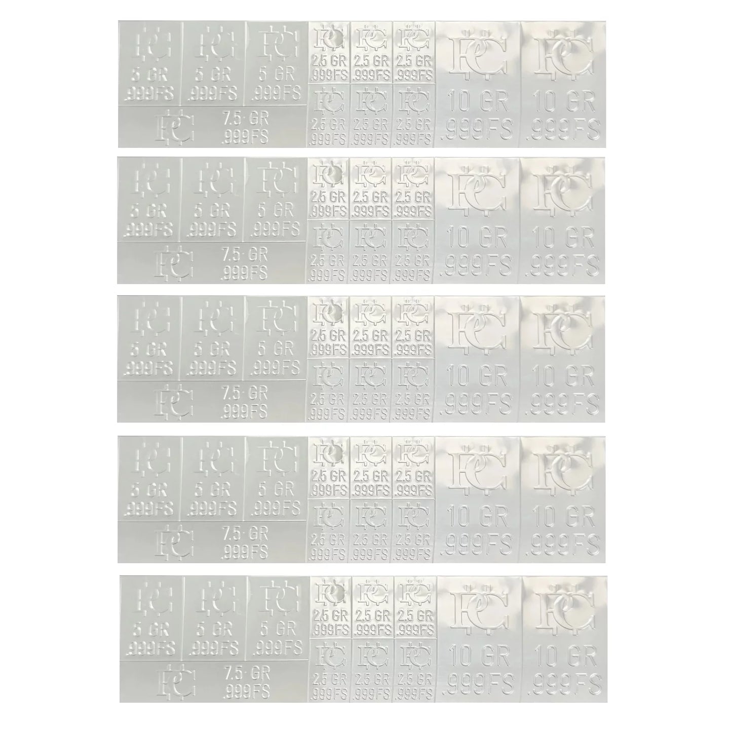 (6 Bars) 57.5 Pure Silver Bars Divides to 10, 7.5, 5, 2.5 Grain Bars .999 Fine Silver Snaps Apart to Individual in Ingots 22.2 Grams Total