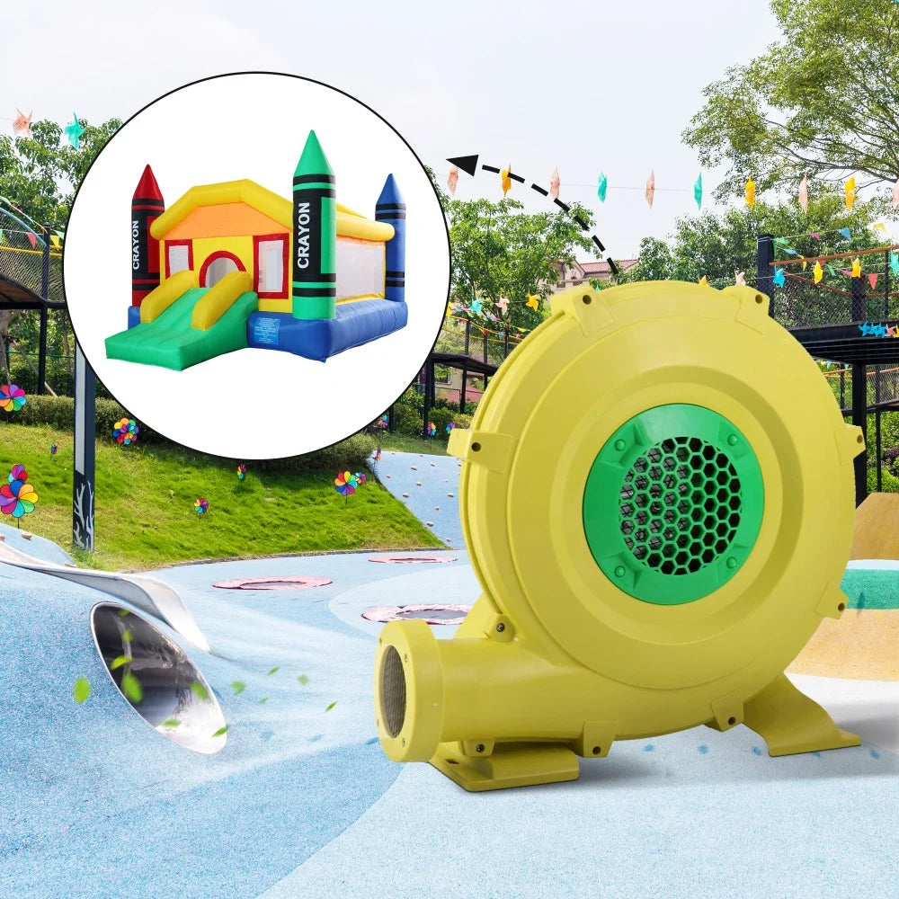 450W Outdoor Indoor Air Blower, Pump Fan Inflatable Bounce Castle, Water Slides, Safe, Portable - Yellow and Green