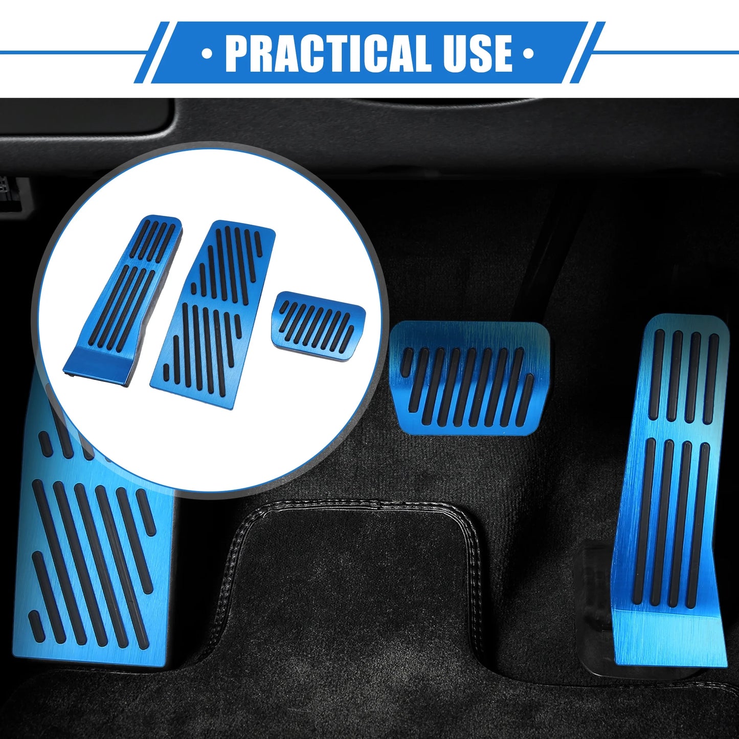 3 Pcs Car Gas Accelerator Brake Foot Rest Pedal Wrap Pad Mazda CX-30 2020-2021 Antislip Blue