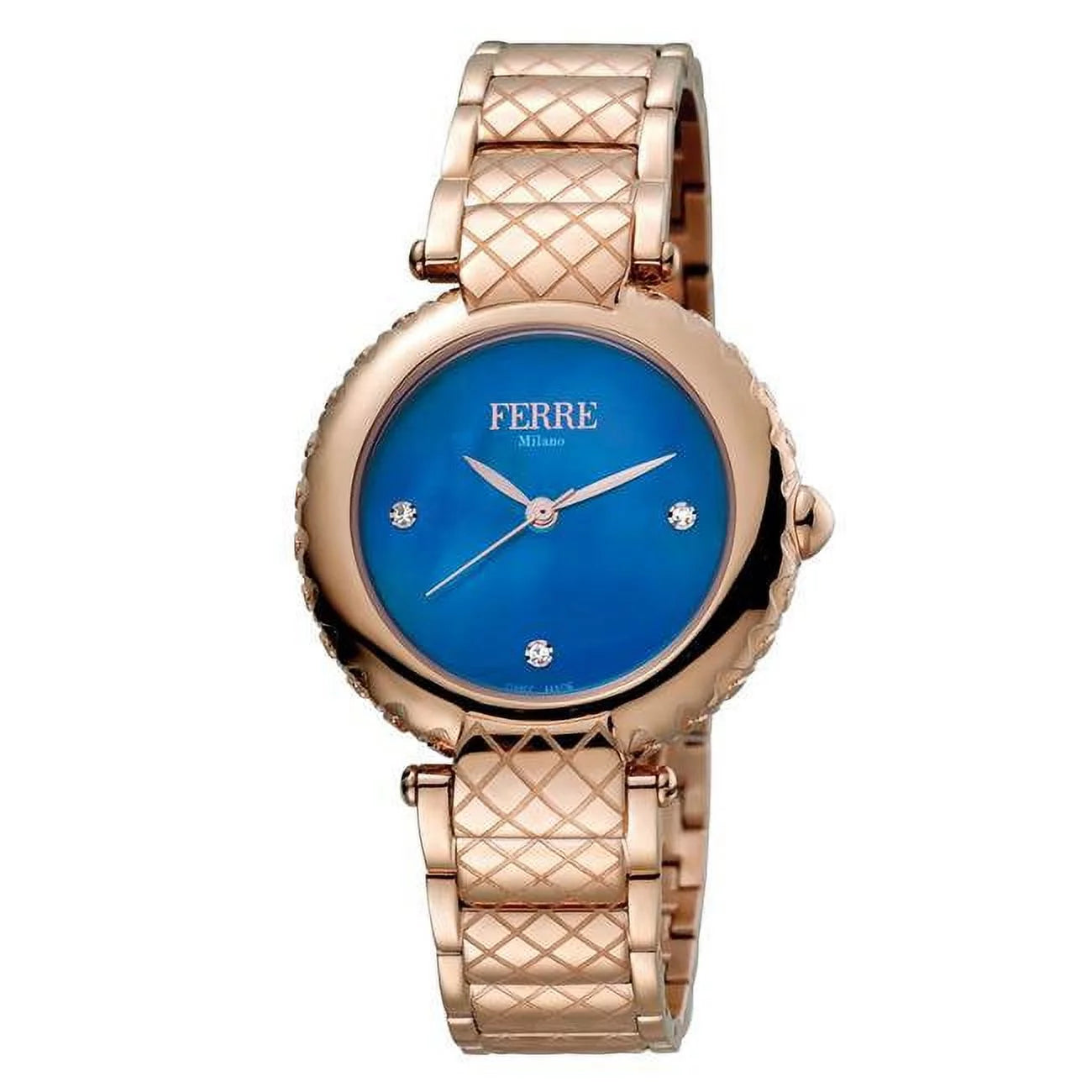 Womens Swiss Made Quartz Rose Gold Bracelet Watch with Blue Dial