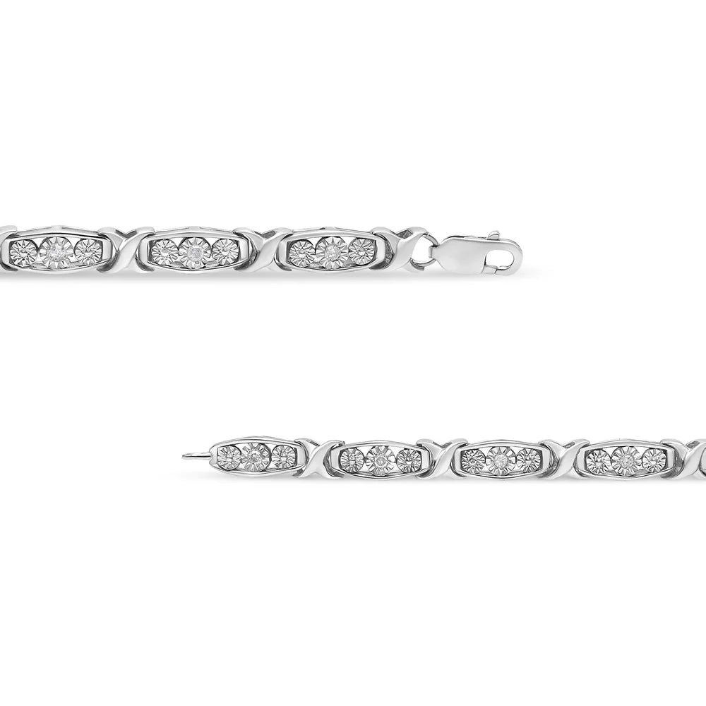 .925 Sterling Silver 1/10 Cttw Diamond Miracle Set 3 Stone Link Bracelet (I-J Color, I2-I3 Grade - 7.25" Inches